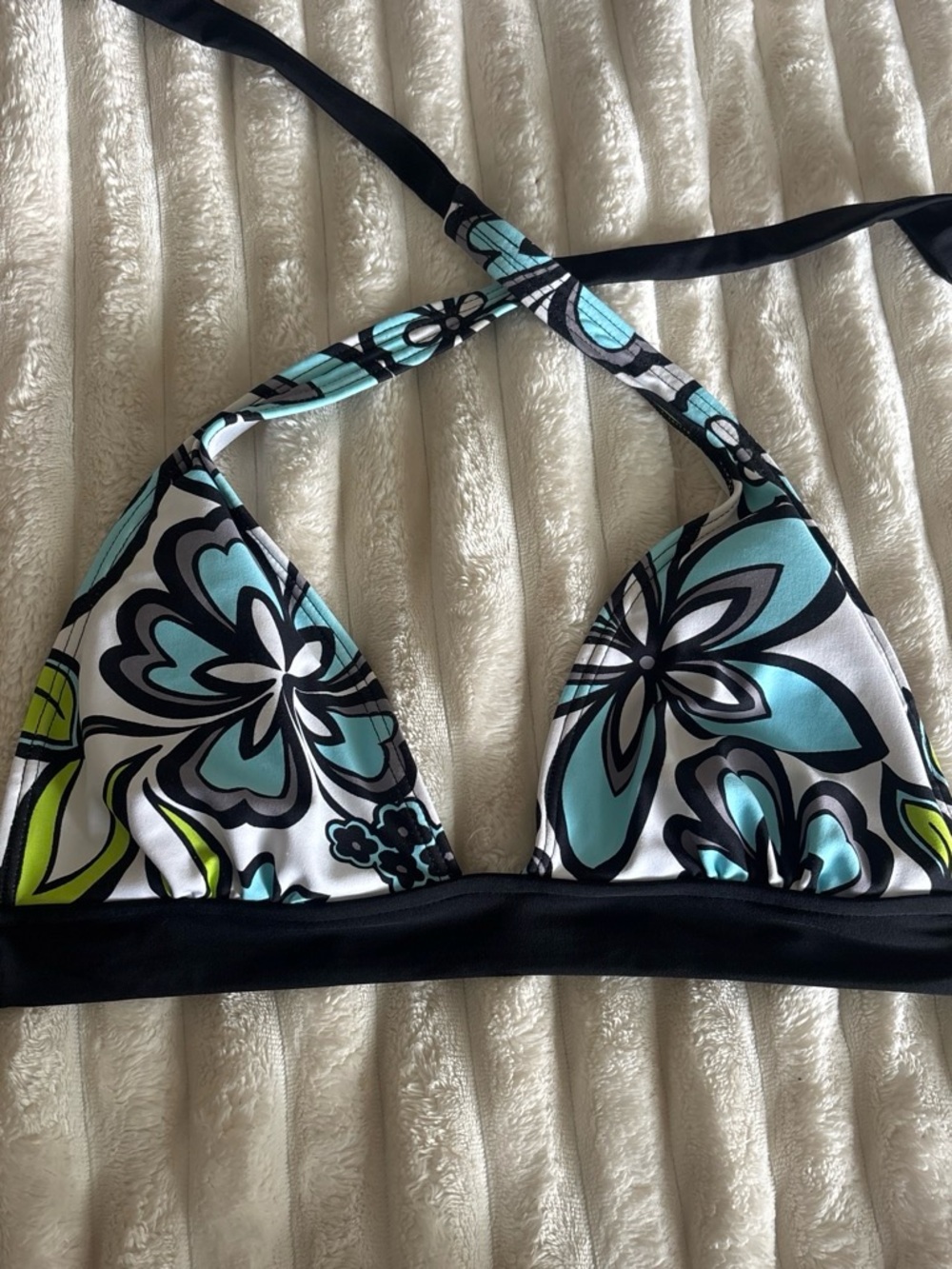 Malibu Floral Triangle Bikini Top in Aqua, Black and Lime